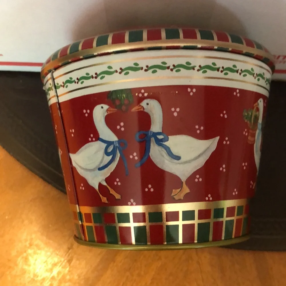 Vintage Meister Goose Litho Metal Tin Can Dome Top Storage Container Brazil